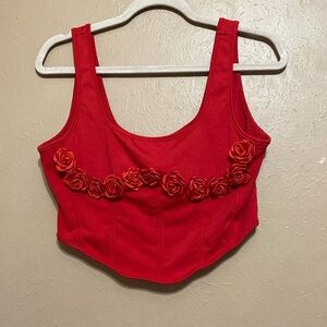 Red crop top with roses